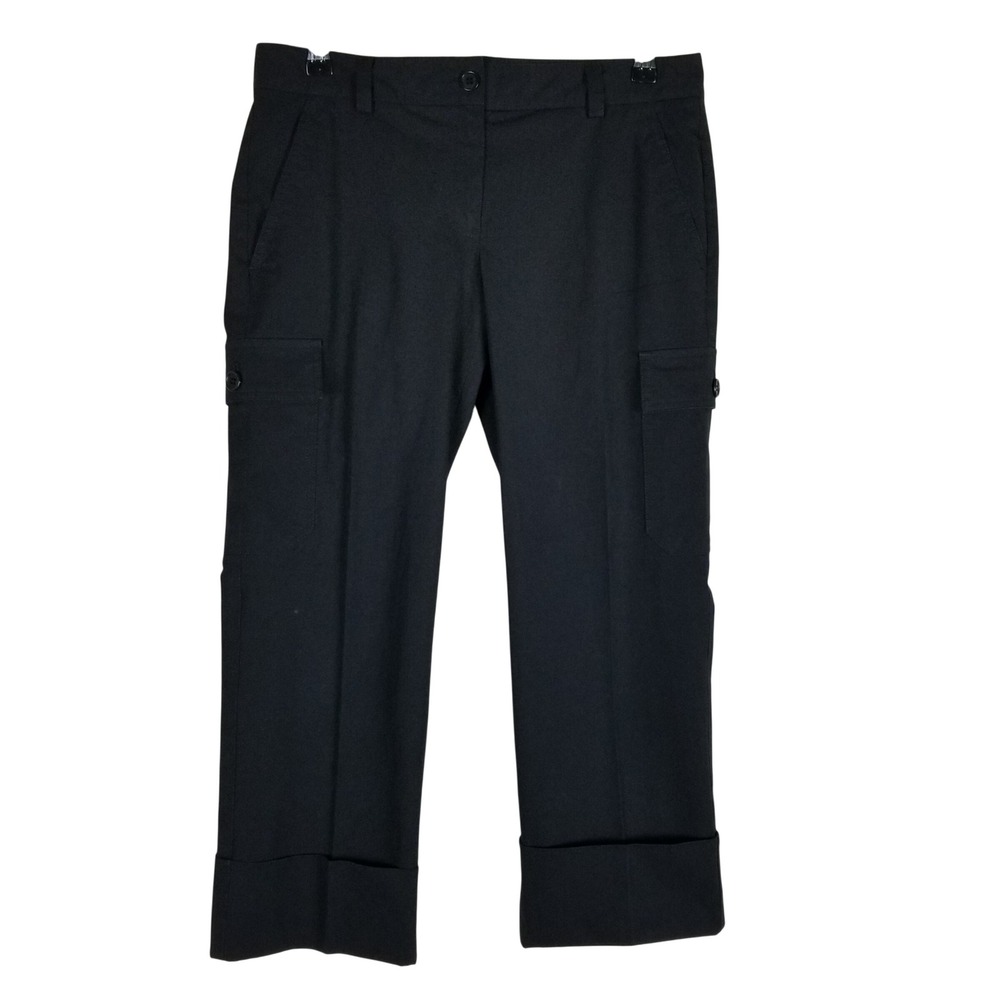 Theory Cargo Pants Women 6 Black Cuffed Straight Leg Stretch Utility 113s